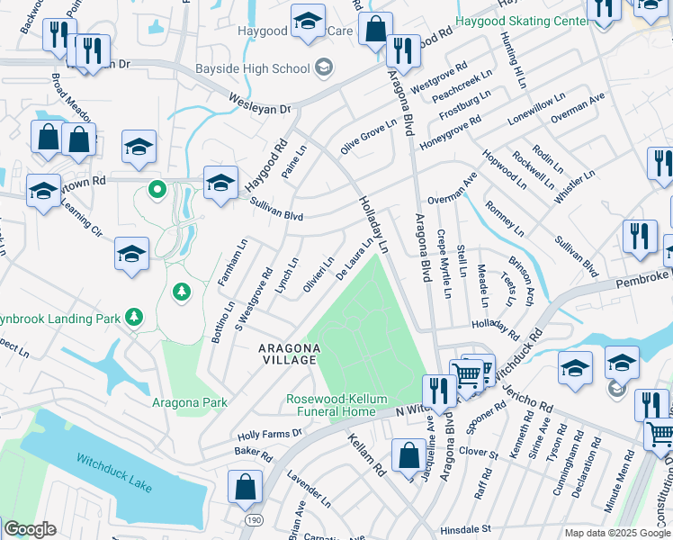 map of restaurants, bars, coffee shops, grocery stores, and more near 749 Olivieri Lane in Virginia Beach
