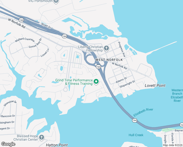 map of restaurants, bars, coffee shops, grocery stores, and more near 136 Lighthouse Drive in Portsmouth