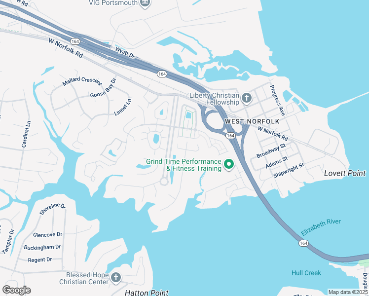 map of restaurants, bars, coffee shops, grocery stores, and more near 1041 Estates Court in Portsmouth