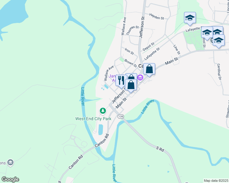 map of restaurants, bars, coffee shops, grocery stores, and more near Franklin Street in Cadiz