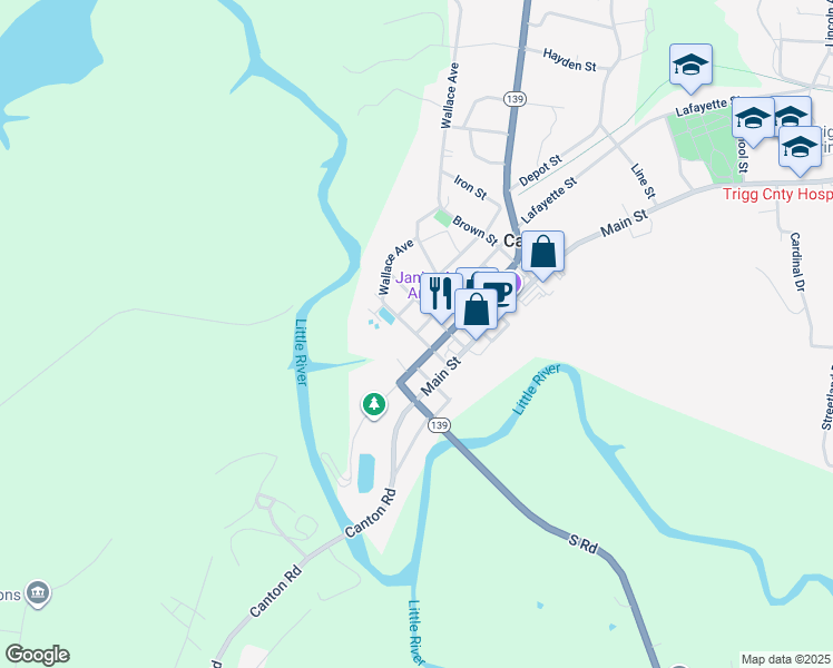 map of restaurants, bars, coffee shops, grocery stores, and more near Franklin Street in Cadiz