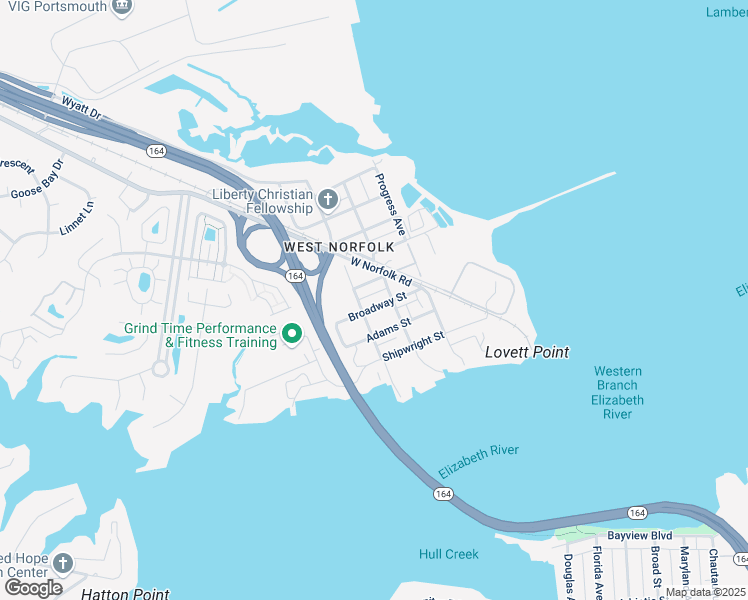 map of restaurants, bars, coffee shops, grocery stores, and more near 3417 Angler Street in Portsmouth