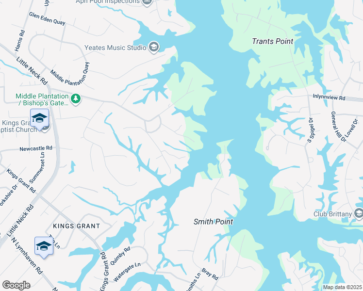 map of restaurants, bars, coffee shops, grocery stores, and more near 950 Quail Run Quay in Virginia Beach