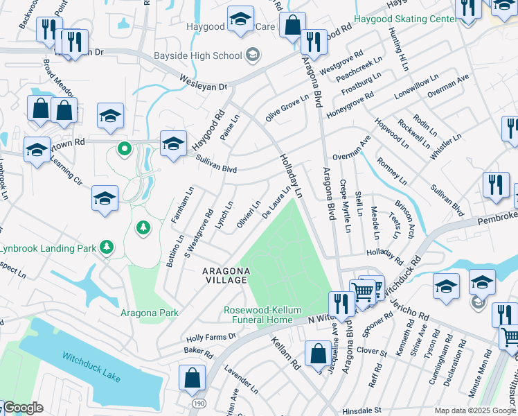 map of restaurants, bars, coffee shops, grocery stores, and more near 756 Olivieri Lane in Virginia Beach