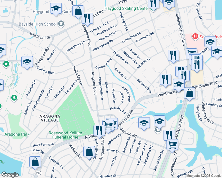 map of restaurants, bars, coffee shops, grocery stores, and more near 785 Meade Lane in Virginia Beach