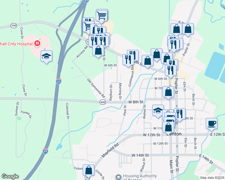 map of restaurants, bars, coffee shops, grocery stores, and more near 100-198 Rayburn Drive in Benton