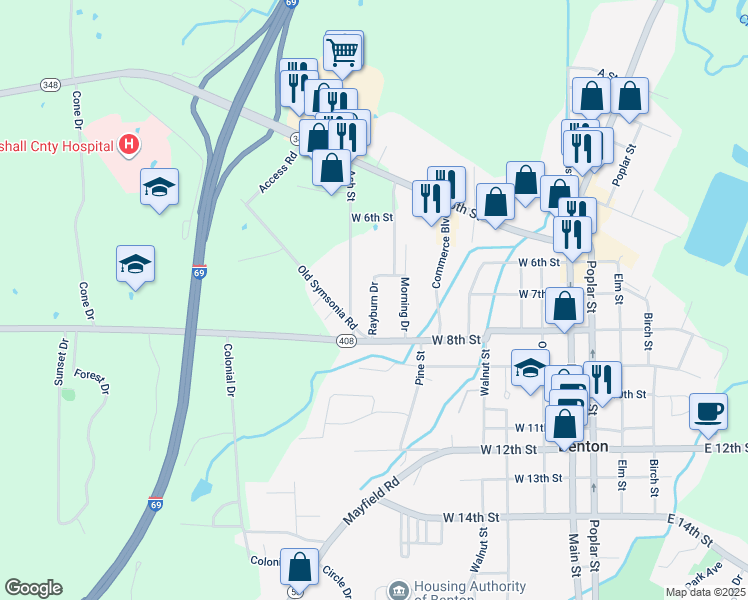 map of restaurants, bars, coffee shops, grocery stores, and more near 100-198 Rayburn Drive in Benton