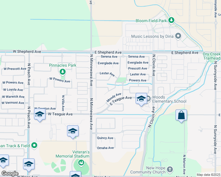 map of restaurants, bars, coffee shops, grocery stores, and more near 1779 North Harvard Avenue in Clovis