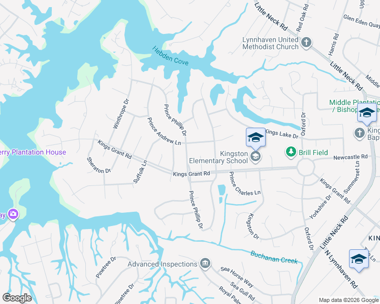 map of restaurants, bars, coffee shops, grocery stores, and more near 812 Prince Phillip Drive in Virginia Beach