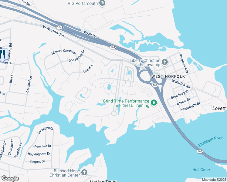 map of restaurants, bars, coffee shops, grocery stores, and more near 3810 Falling River Reach in Portsmouth