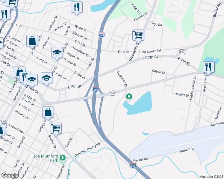 map of restaurants, bars, coffee shops, grocery stores, and more near McLean Avenue in Hopkinsville