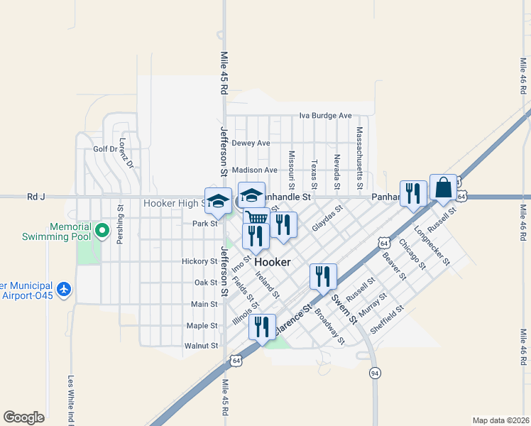 map of restaurants, bars, coffee shops, grocery stores, and more near 301 Swem Street in Hooker