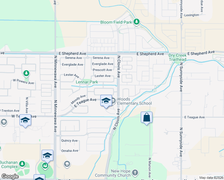 map of restaurants, bars, coffee shops, grocery stores, and more near 1036 Loyola Avenue in Clovis