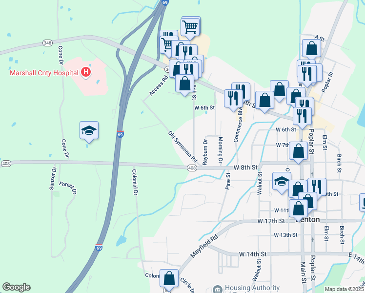 map of restaurants, bars, coffee shops, grocery stores, and more near 551-589 Old Symsonia Rd in Benton