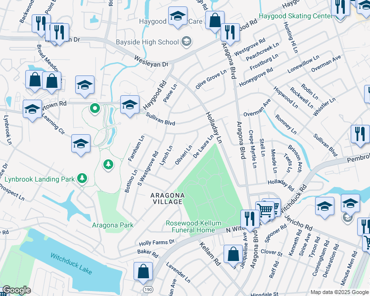 map of restaurants, bars, coffee shops, grocery stores, and more near 749 Olivieri Lane in Virginia Beach