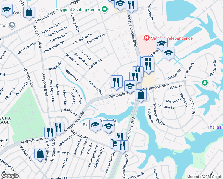 map of restaurants, bars, coffee shops, grocery stores, and more near 4651 Georgetown Place in Virginia Beach