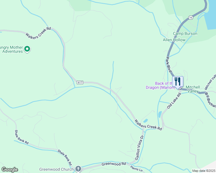 map of restaurants, bars, coffee shops, grocery stores, and more near 385 Walkers Creek Road in Marion