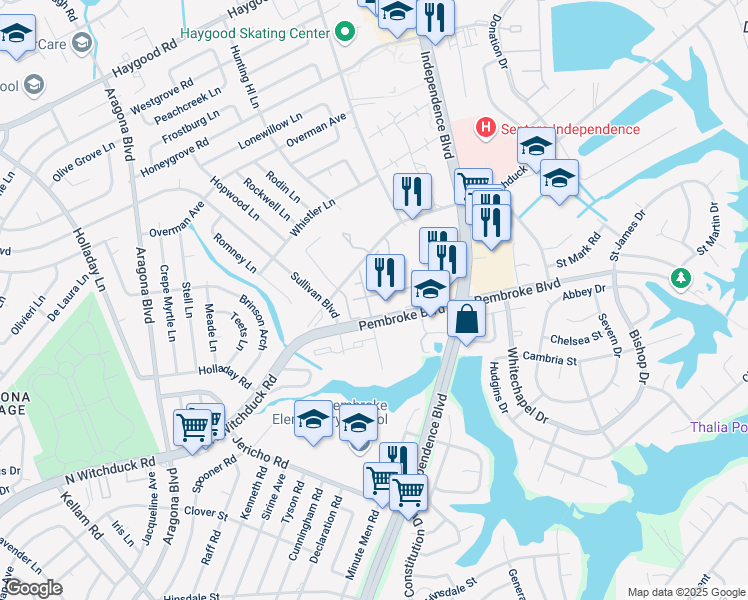 map of restaurants, bars, coffee shops, grocery stores, and more near 4643 Georgetown Place in Virginia Beach