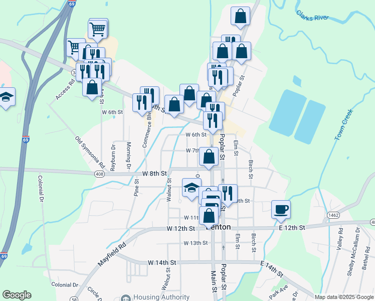 map of restaurants, bars, coffee shops, grocery stores, and more near 698 Maple St in Benton