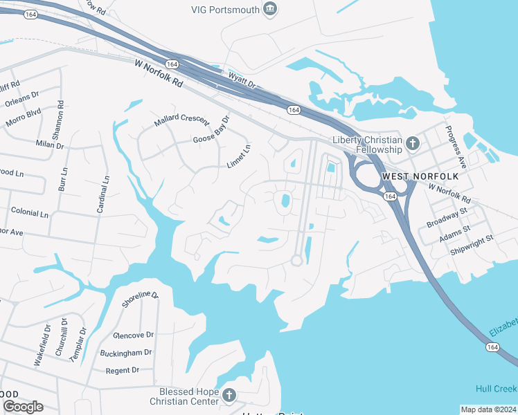 map of restaurants, bars, coffee shops, grocery stores, and more near 3829 Lamplighter Court in Portsmouth