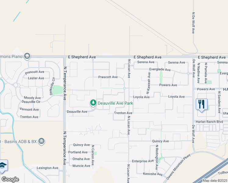 map of restaurants, bars, coffee shops, grocery stores, and more near 1782 Ryan Avenue in Clovis