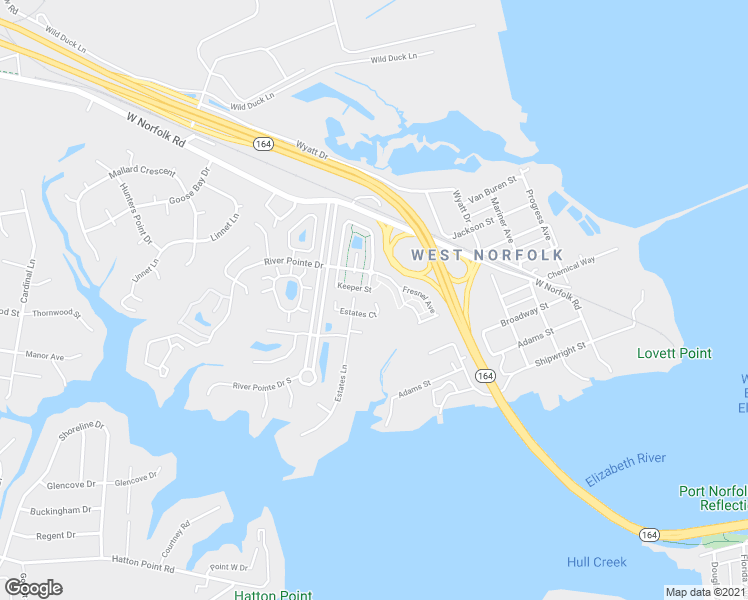 map of restaurants, bars, coffee shops, grocery stores, and more near 1069 Estates Court in Portsmouth