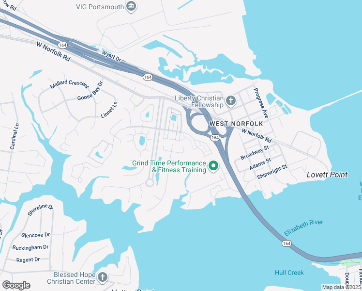 map of restaurants, bars, coffee shops, grocery stores, and more near 1069 Estates Court in Portsmouth