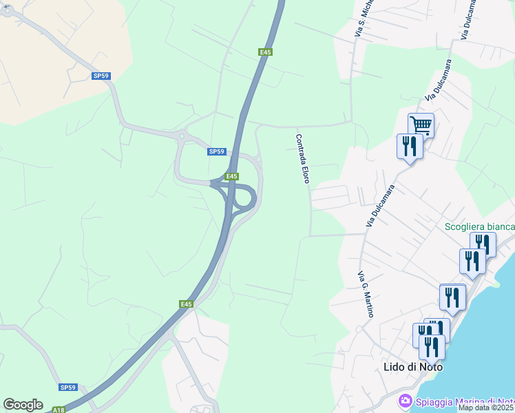 map of restaurants, bars, coffee shops, grocery stores, and more near Strada Provinciale 59 in Libero consorzio comunale di Siracusa