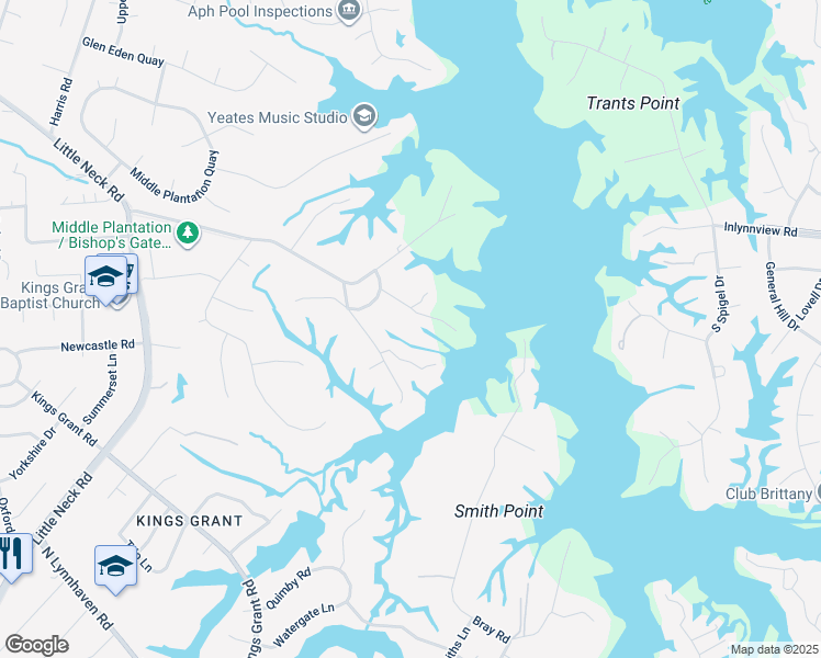 map of restaurants, bars, coffee shops, grocery stores, and more near 950 Quail Run Quay in Virginia Beach