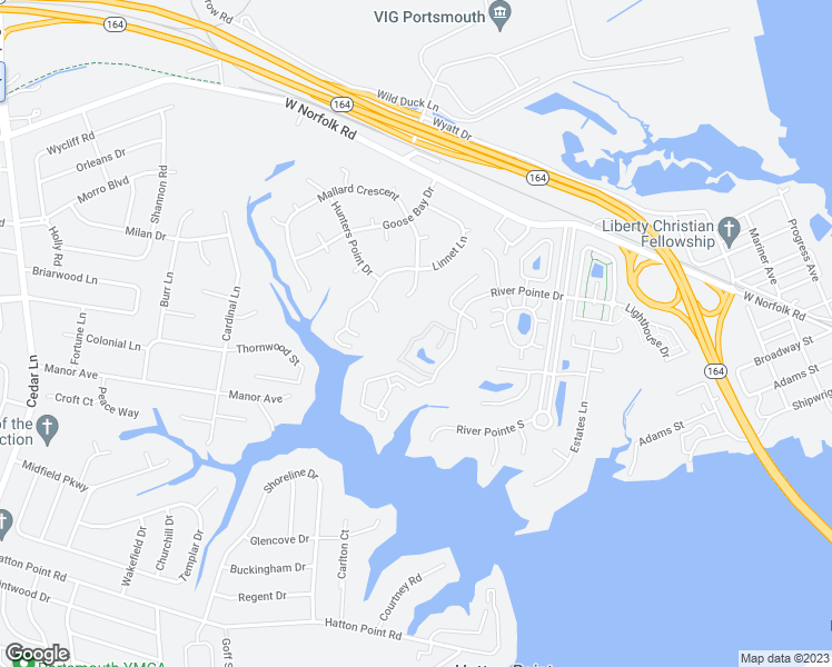 map of restaurants, bars, coffee shops, grocery stores, and more near 37 Creekside Drive in Portsmouth