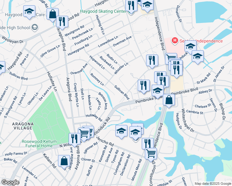 map of restaurants, bars, coffee shops, grocery stores, and more near 808 Romney Lane in Virginia Beach