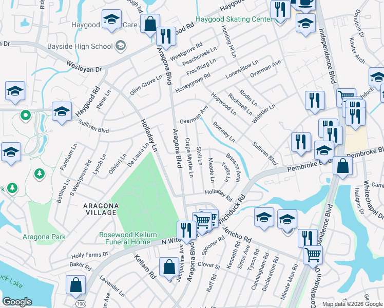 map of restaurants, bars, coffee shops, grocery stores, and more near 792 Crepe Myrtle Lane in Virginia Beach