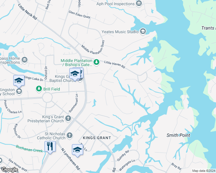 map of restaurants, bars, coffee shops, grocery stores, and more near 844 Bishopsgate Lane in Virginia Beach