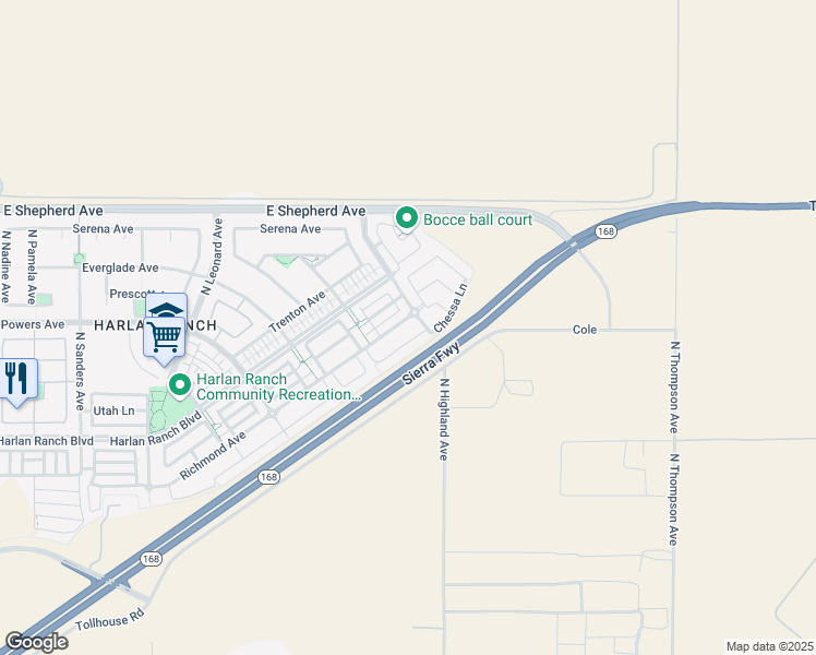 map of restaurants, bars, coffee shops, grocery stores, and more near 4174 Richmond Avenue in Clovis