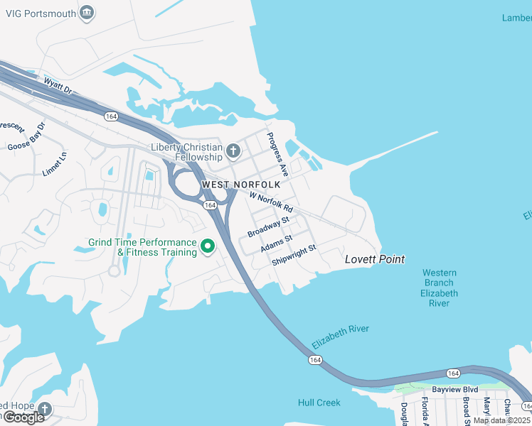 map of restaurants, bars, coffee shops, grocery stores, and more near 3416 Mariner Avenue in Portsmouth