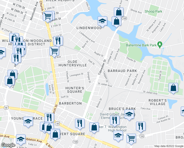 map of restaurants, bars, coffee shops, grocery stores, and more near 1023 Barney Street in Norfolk