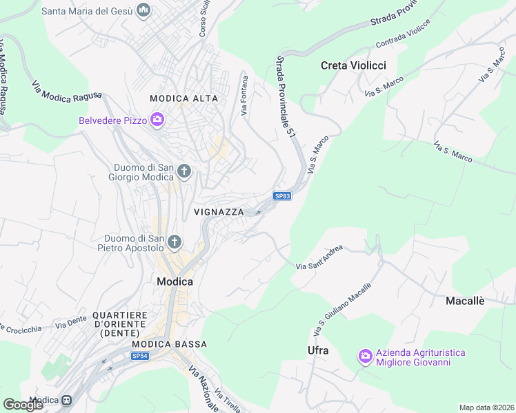 map of restaurants, bars, coffee shops, grocery stores, and more near 28 Via Gerratana in Modica