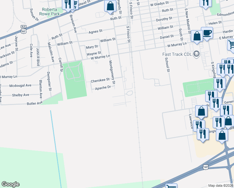 map of restaurants, bars, coffee shops, grocery stores, and more near 801-899 Cotton Ridge Drive in Sikeston
