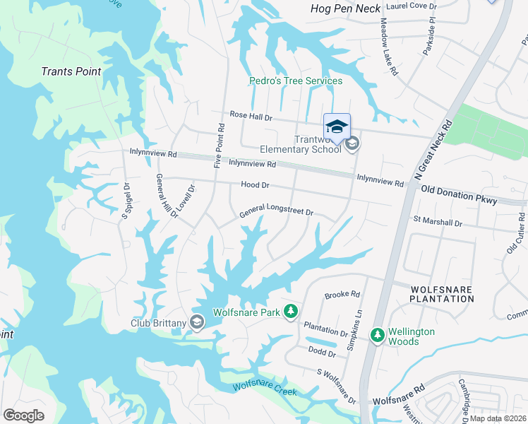 map of restaurants, bars, coffee shops, grocery stores, and more near 2413 General Longstreet Drive in Virginia Beach