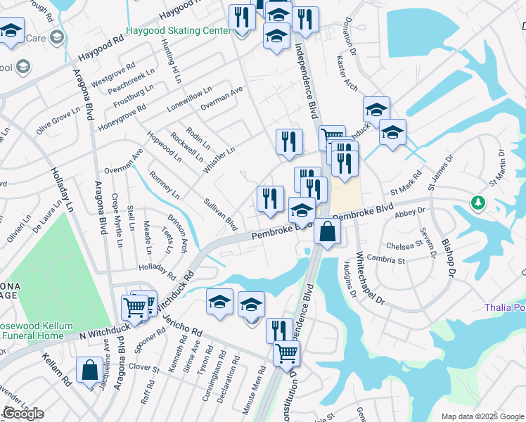 map of restaurants, bars, coffee shops, grocery stores, and more near 4631 Georgetown Place in Virginia Beach