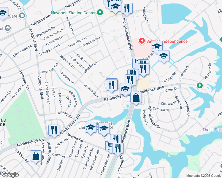 map of restaurants, bars, coffee shops, grocery stores, and more near 4630 Georgetown Place in Virginia Beach