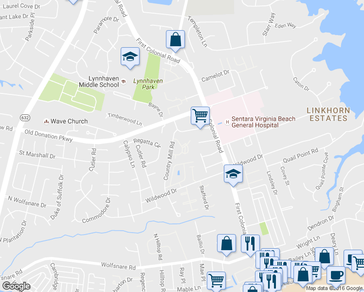 map of restaurants, bars, coffee shops, grocery stores, and more near 1020 Autumn Woods Lane in Virginia Beach