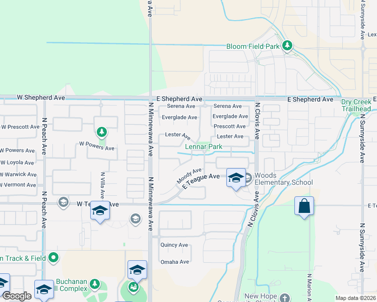 map of restaurants, bars, coffee shops, grocery stores, and more near 1771 North Dartmouth Avenue in Clovis