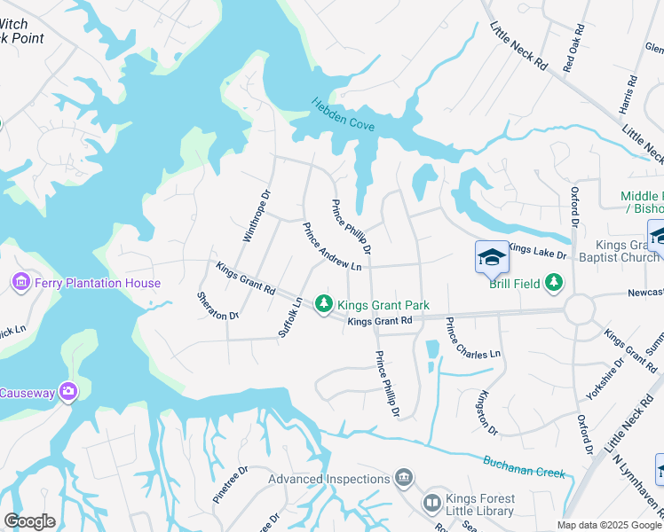 map of restaurants, bars, coffee shops, grocery stores, and more near 3791 Prince Andrew Lane in Virginia Beach