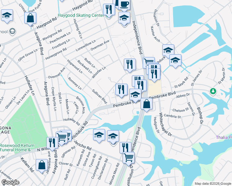 map of restaurants, bars, coffee shops, grocery stores, and more near 817 Archway Court in Virginia Beach