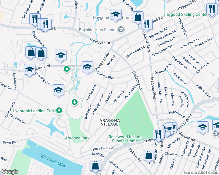 map of restaurants, bars, coffee shops, grocery stores, and more near 741 Lynch Lane in Virginia Beach