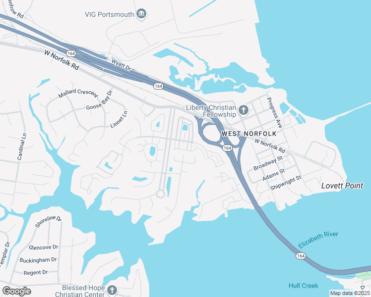 map of restaurants, bars, coffee shops, grocery stores, and more near 1069 Estates Court in Portsmouth