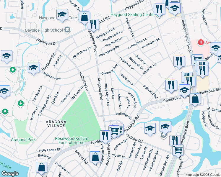 map of restaurants, bars, coffee shops, grocery stores, and more near 801 Stell Lane in Virginia Beach