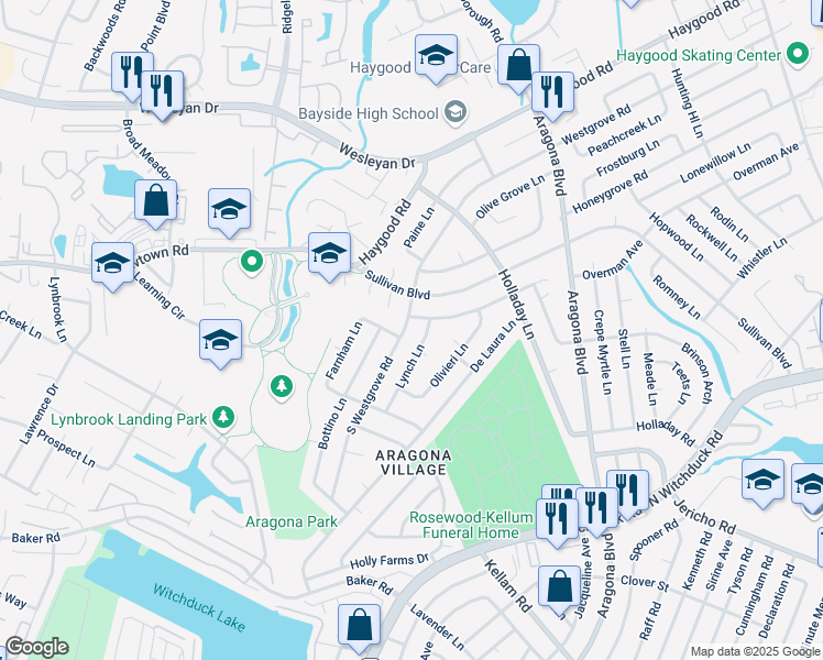 map of restaurants, bars, coffee shops, grocery stores, and more near 741 Lynch Lane in Virginia Beach