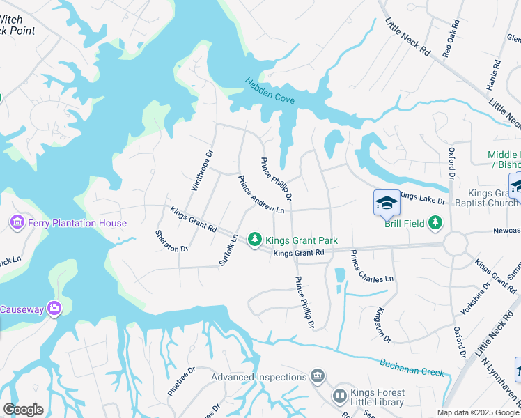 map of restaurants, bars, coffee shops, grocery stores, and more near 3791 Prince Andrew Lane in Virginia Beach
